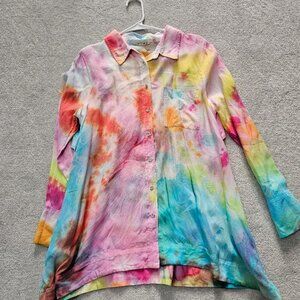 Soft Surroundings Tie Dye Tunic Big Shirt Cover up Sz Large